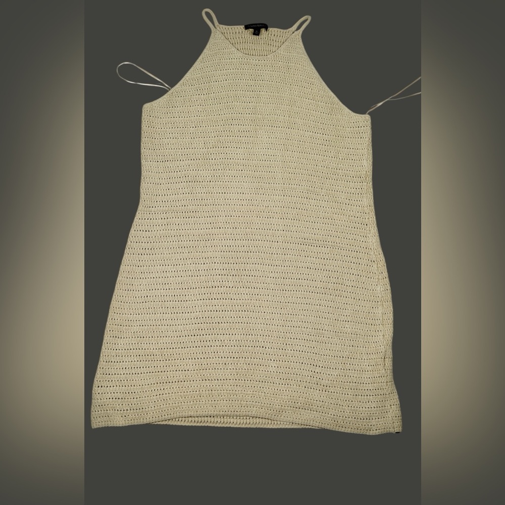 Banana Republic Pale Khaki Crochet Knit Midi Dress Halter Straps – Size XL - Picture 7 of 14